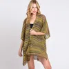 Fashnzfab Multi Color Stripe Crochet Open Front Cover-up Kimono Poncho In Multi