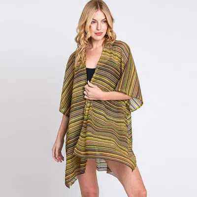 Fashnzfab Multi Color Stripe Crochet Open Front Cover-up Kimono Poncho
