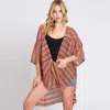 Fashnzfab Multi Color Stripe Crochet Open Front Cover-up Kimono Poncho In Brown