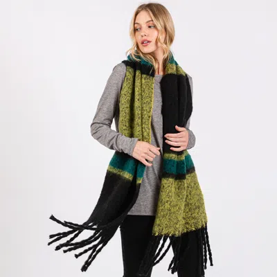 Fashnzfab Multi Color Stripe Scarf In Green