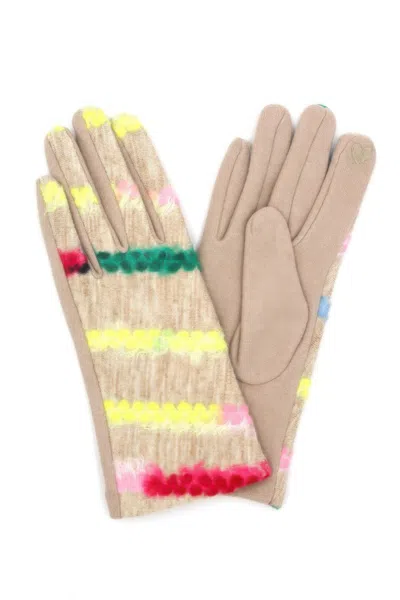 Fashnzfab Multi Color Yarn Pattern Smart Touch Gloves In Beige
