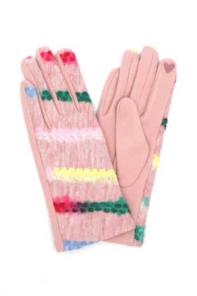 Fashnzfab Multi Color Yarn Pattern Smart Touch Gloves In Pink