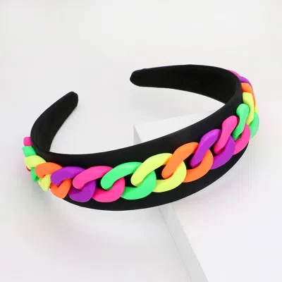 Fashnzfab Multi Colored Chain Accented Fabric Headband In Black