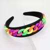 Fashnzfab Multi Colored Chain Accented Fabric Headband In Black