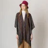 Fashnzfab Multi Colored Metallic Knit Ruana Poncho In Black