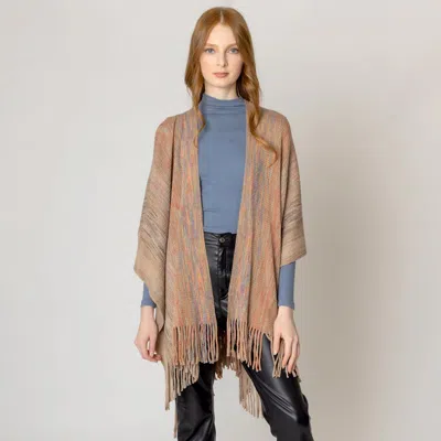 Fashnzfab Multi Colored Metallic Knit Ruana Poncho In Brown