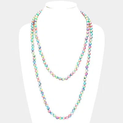 Fashnzfab Multi Colored Pearl Long Necklace In Blue