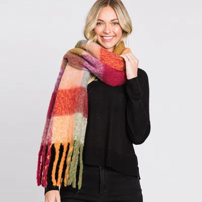 Fashnzfab Multi Colored Plaid Check Patterned Fringe Oblong Scarf