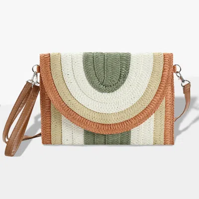 Fashnzfab Multi Colored Striped Straw Clutch / Crossbody Bag In Green