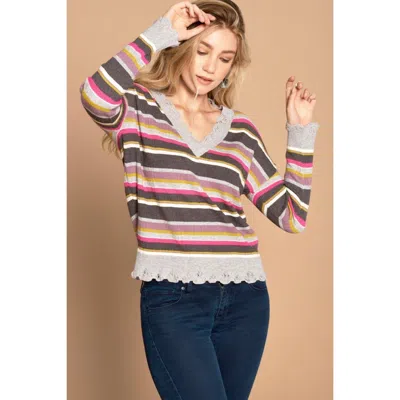Fashnzfab Multi-colored Variegated Striped Knit Sweater
