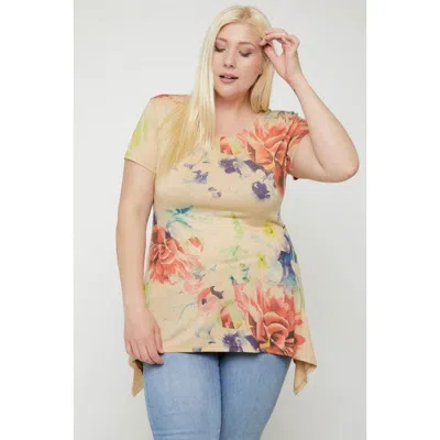 Fashnzfab Multi-colored Watercolor Flower Print Tunic In Red