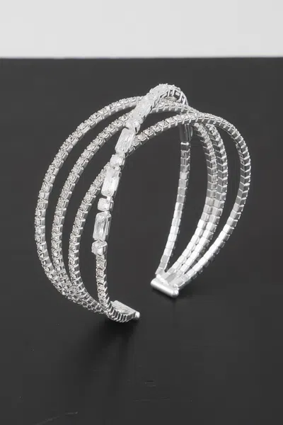 Fashnzfab Multi Crystal Laced Cuff Bracelet In Silver