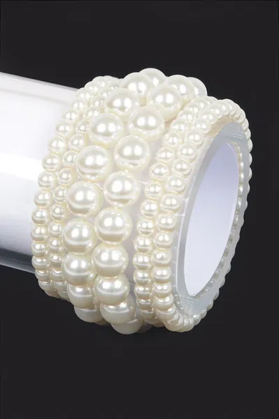 Fashnzfab Multi Faux Pearl Stretch Bracelet In White