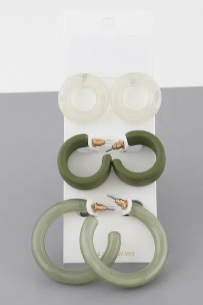 Fashnzfab Multi Hoop Earrings Set In Green