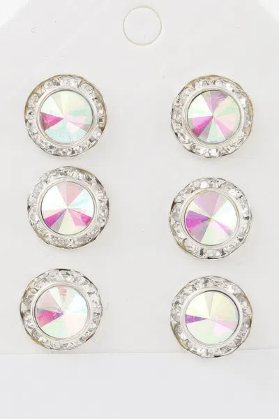 Fashnzfab Multi Jeweled Stud Earrings Set In Metallic