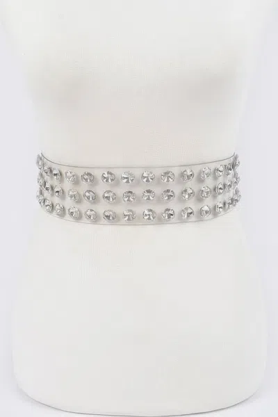 Fashnzfab Multi Large Stone Clear Waist Belt In Silver