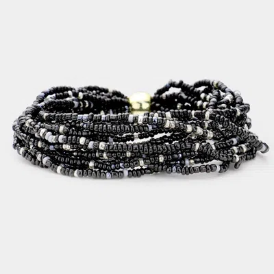 Fashnzfab Multi Layered Bead Stretch Bracelet Jet Black, Rhodium