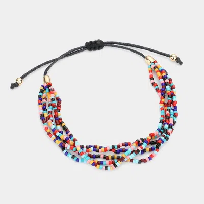 Fashnzfab Multi Layered Beaded Adjustable Cinch Pull Tie Bracelet Gold, Multi
