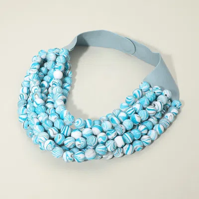 Fashnzfab Multi Layered Beaded Faux Leather Magnetic Collar Necklace In White
