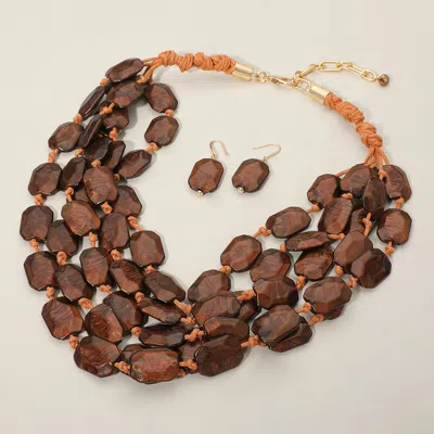 Fashnzfab Multi Layered Beaded Statement Necklace - Brown