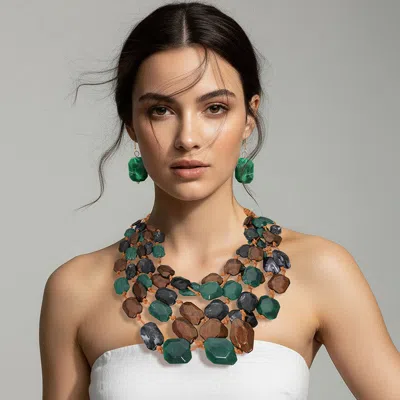 Fashnzfab Multi Layered Beaded Statement Necklace - Multi
