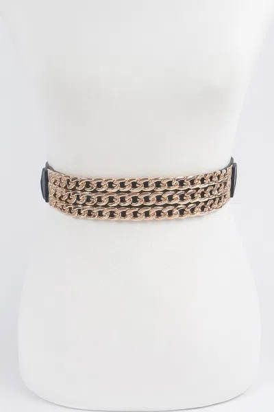 Fashnzfab Multi Layered Chain Elastic Belt In Gold