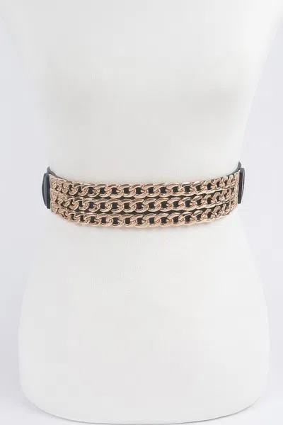 Fashnzfab Multi Layered Chain Plus Size Elastic Belt In Black