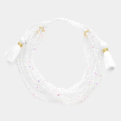 Fashnzfab Multi Layered Faceted Beaded Tassel Cinch Pull Tie Bracelet Ab In Silver