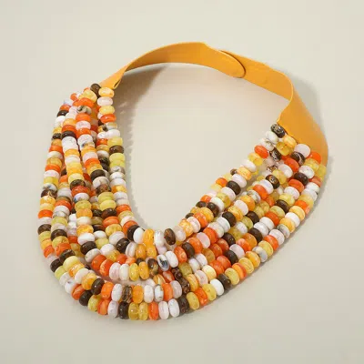 Fashnzfab Multi Layered Flat Beaded Faux Leather Magnetic Collar Necklace