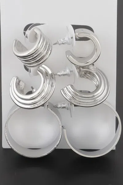 Fashnzfab Multi Layered Hoop Earrings Set In Silver