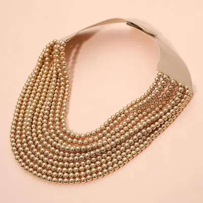 Fashnzfab Multi Layered Metal Ball Beaded Magnetic Statement Collar Necklace In Gold