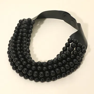 Fashnzfab Multi Layered Pearl Beaded Collar Magnetic Necklace In Black