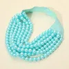 Fashnzfab Multi Layered Pearl Beaded Collar Magnetic Necklace In Blue