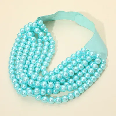 Fashnzfab Multi Layered Pearl Beaded Collar Magnetic Necklace In Blue