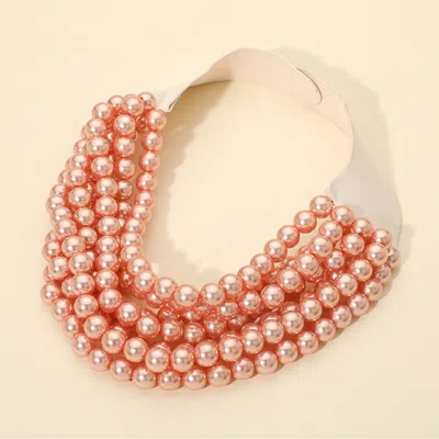 Fashnzfab Multi Layered Pearl Beaded Collar Magnetic Necklace In Pink
