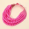 Fashnzfab Multi Layered Pearl Beaded Collar Magnetic Necklace In Pink