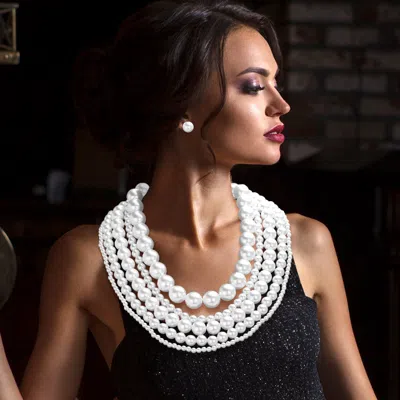 Fashnzfab Multi Layered Pearl Necklace In White