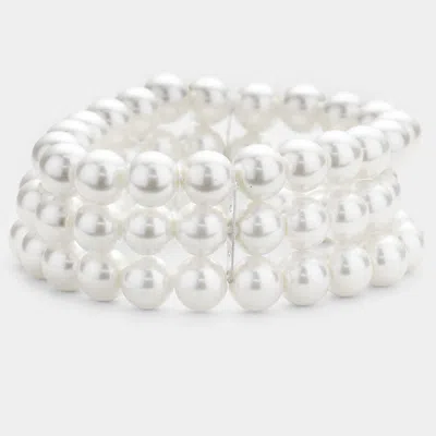 Fashnzfab Multi Layered Pearl Stretch Bracelet White In Silver