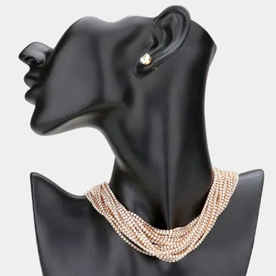 Fashnzfab Multi Layered Rhinestone Choker Necklace In Gold