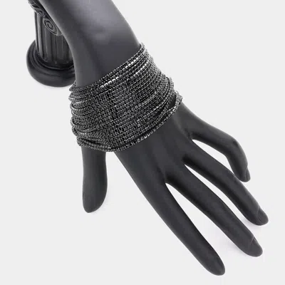 Fashnzfab Multi Layered Rhinestone Evening Bracelet In Black