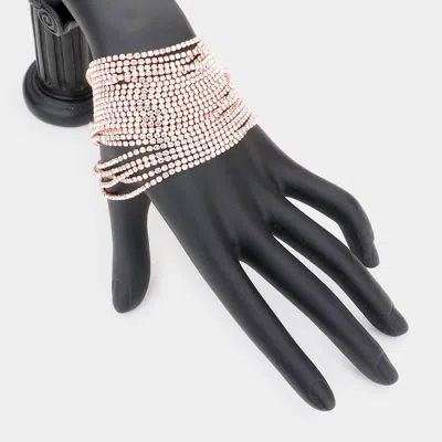 Fashnzfab Multi Layered Rhinestone Evening Bracelet Rose Gold