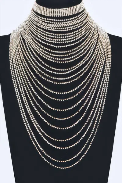 Fashnzfab Multi Layered Rhinestone Necklace In Gold
