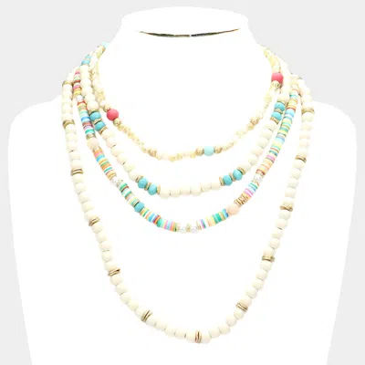 Fashnzfab Multi Layered Wood Heishi Beaded Bib Necklace