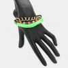Fashnzfab Multi Leather Strands Bracelet Green In Green