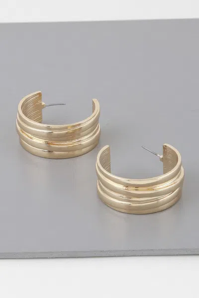 Fashnzfab Multi Lined Hoop Earrings In Gold
