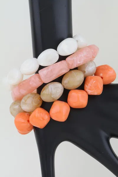 Fashnzfab Multi Marble Stone Beaded Bracelet In Orange