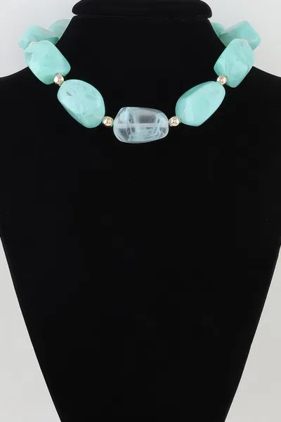 Fashnzfab Multi Marble Stone Beaded Statement Necklace In Green