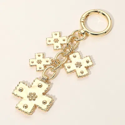 Fashnzfab Multi Metal Cross Drop Charm Keychain / Bag Charm In Gold