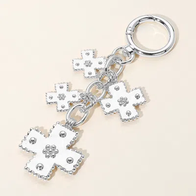 Fashnzfab Multi Metal Cross Drop Charm Keychain / Bag Charm In Silver