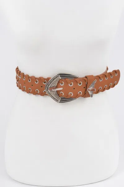 Fashnzfab Multi Metal Eyelet Belt In Brown